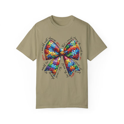 I Would Not Change You But I Would Change The World For You Shirt Autism Awareness Puzzle Bow T-Shirt