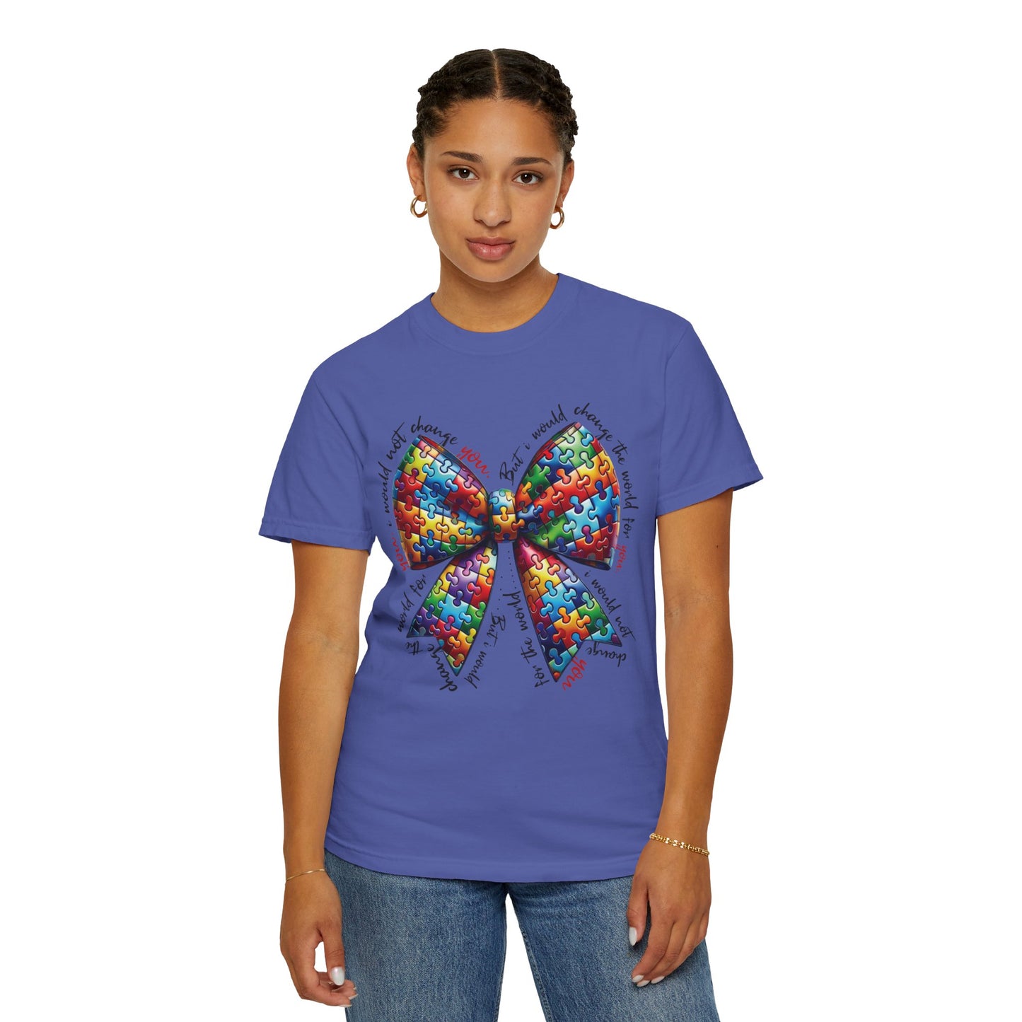 I Would Not Change You But I Would Change The World For You Shirt Autism Awareness Puzzle Bow T-Shirt