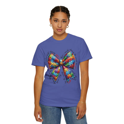 I Would Not Change You But I Would Change The World For You Shirt Autism Awareness Puzzle Bow T-Shirt