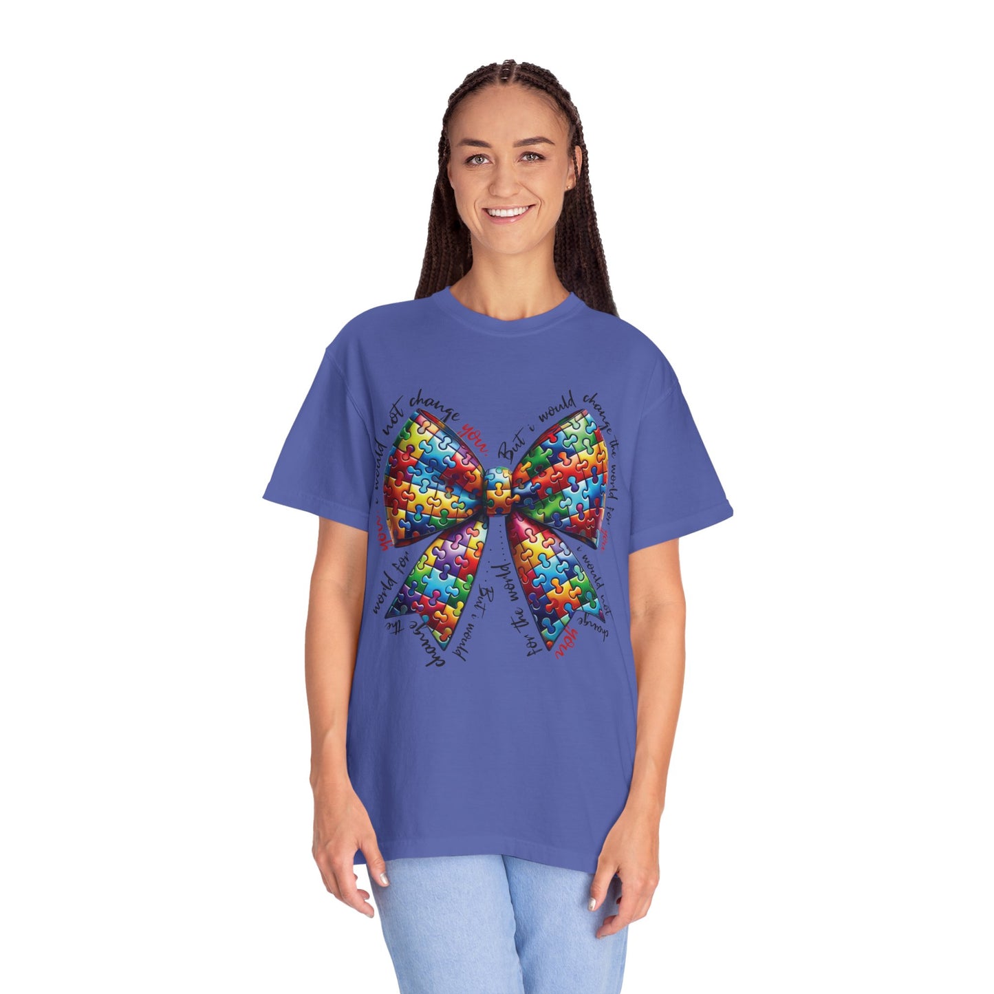 I Would Not Change You But I Would Change The World For You Shirt Autism Awareness Puzzle Bow T-Shirt
