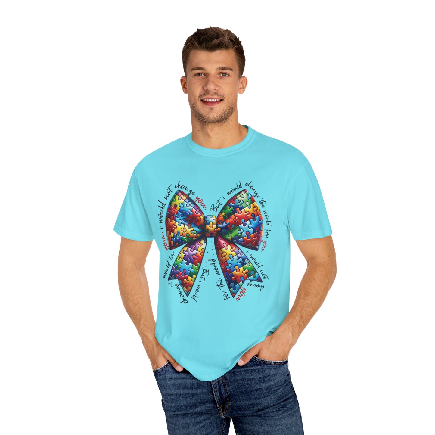 I Would Not Change You But I Would Change The World For You Shirt Autism Awareness Puzzle Bow T-Shirt