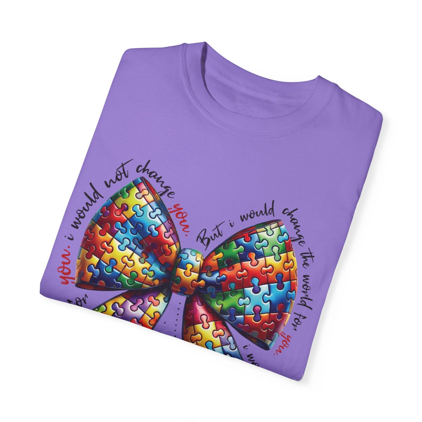 I Would Not Change You But I Would Change The World For You Shirt Autism Awareness Puzzle Bow T-Shirt