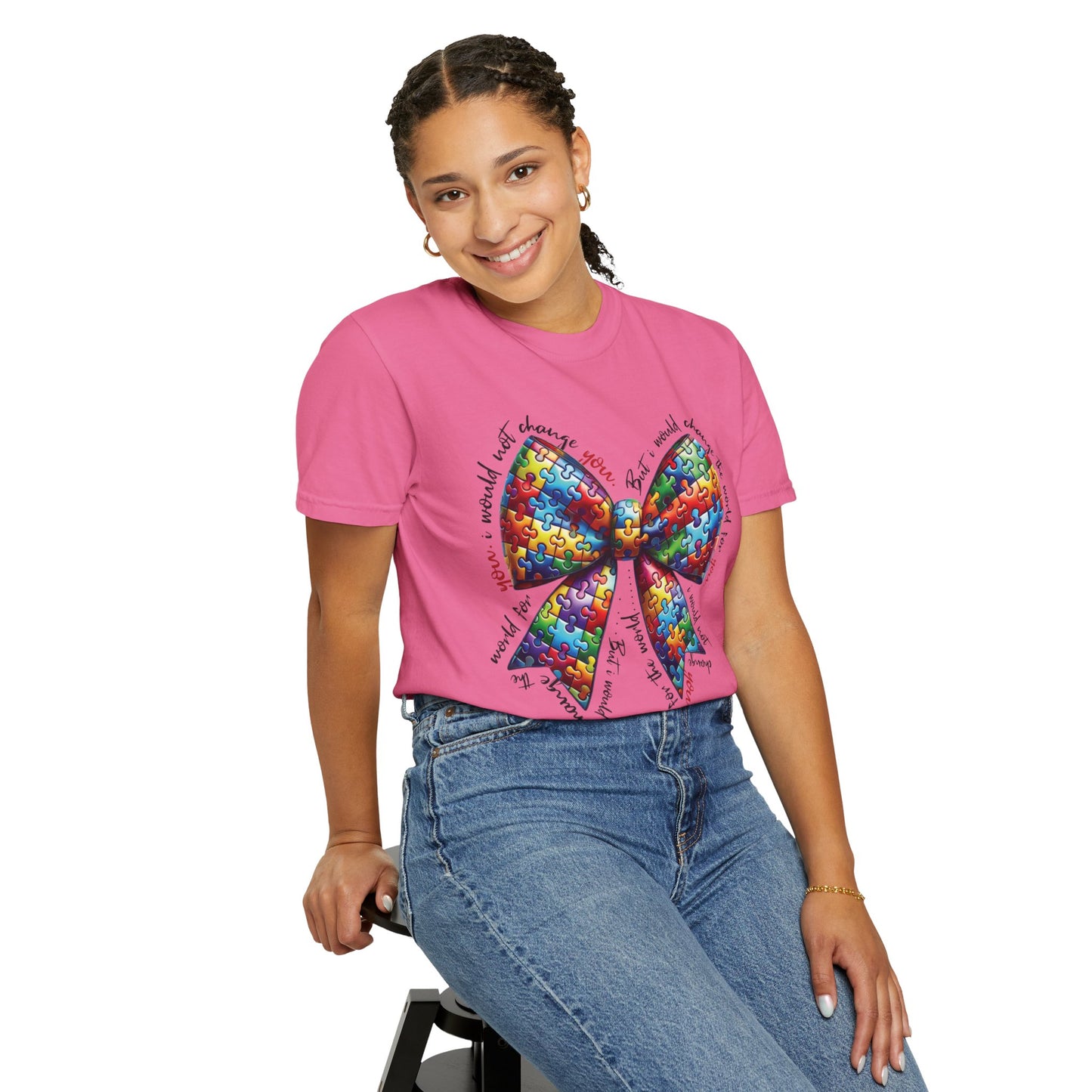 I Would Not Change You But I Would Change The World For You Shirt Autism Awareness Puzzle Bow T-Shirt