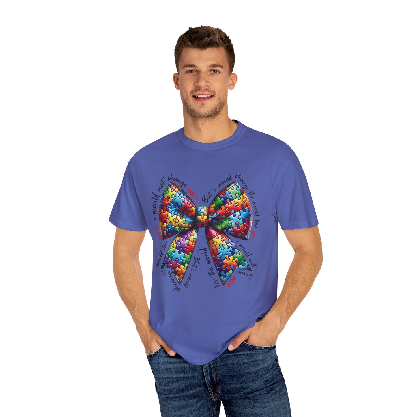 I Would Not Change You But I Would Change The World For You Shirt Autism Awareness Puzzle Bow T-Shirt
