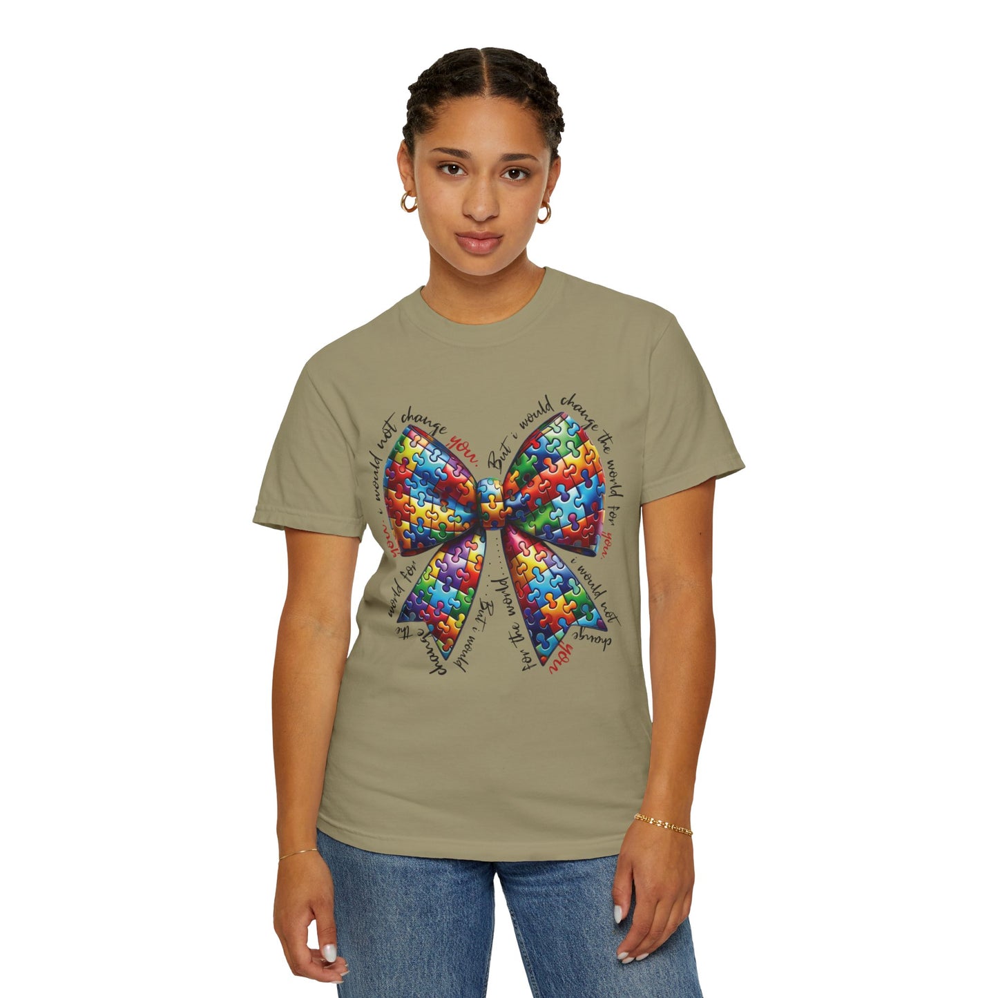 I Would Not Change You But I Would Change The World For You Shirt Autism Awareness Puzzle Bow T-Shirt