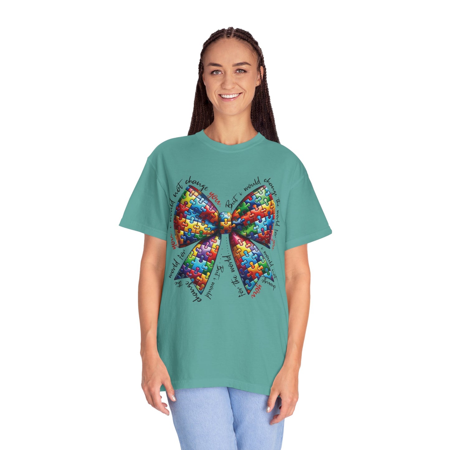 I Would Not Change You But I Would Change The World For You Shirt Autism Awareness Puzzle Bow T-Shirt