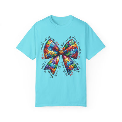 I Would Not Change You But I Would Change The World For You Shirt Autism Awareness Puzzle Bow T-Shirt