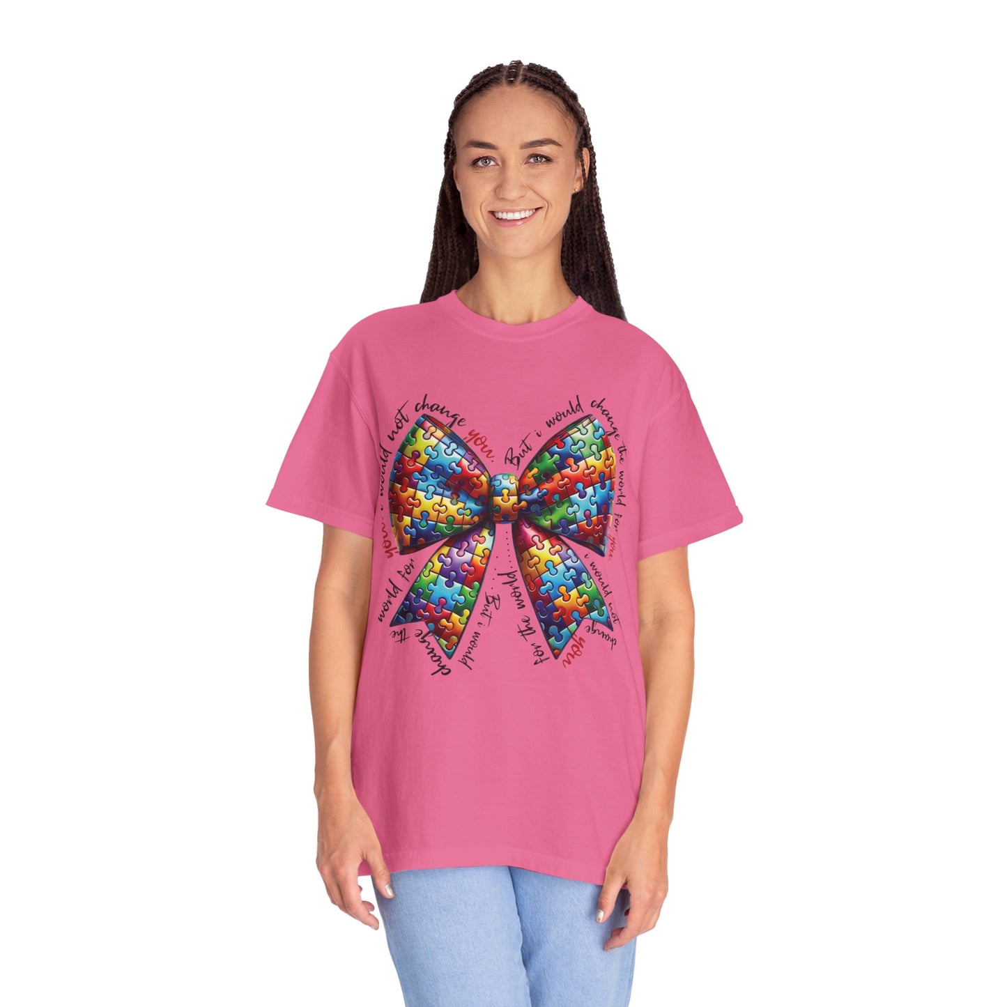 I Would Not Change You But I Would Change The World For You Shirt Autism Awareness Puzzle Bow T-Shirt
