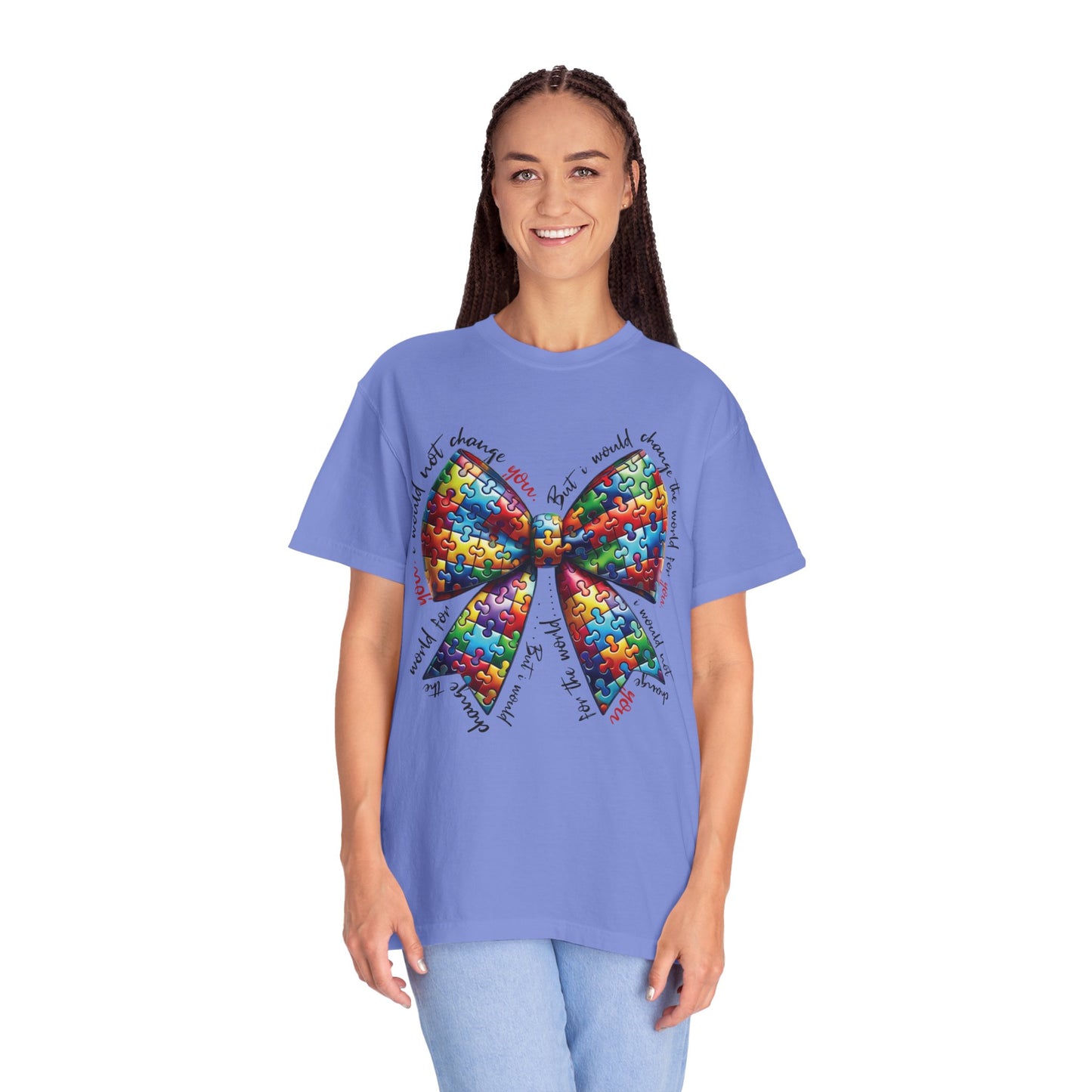 I Would Not Change You But I Would Change The World For You Shirt Autism Awareness Puzzle Bow T-Shirt