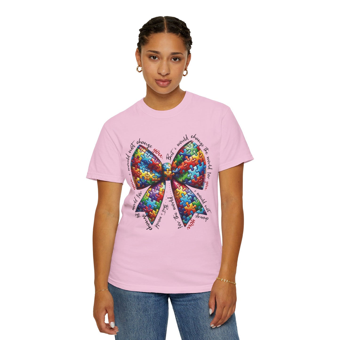 I Would Not Change You But I Would Change The World For You Shirt Autism Awareness Puzzle Bow T-Shirt