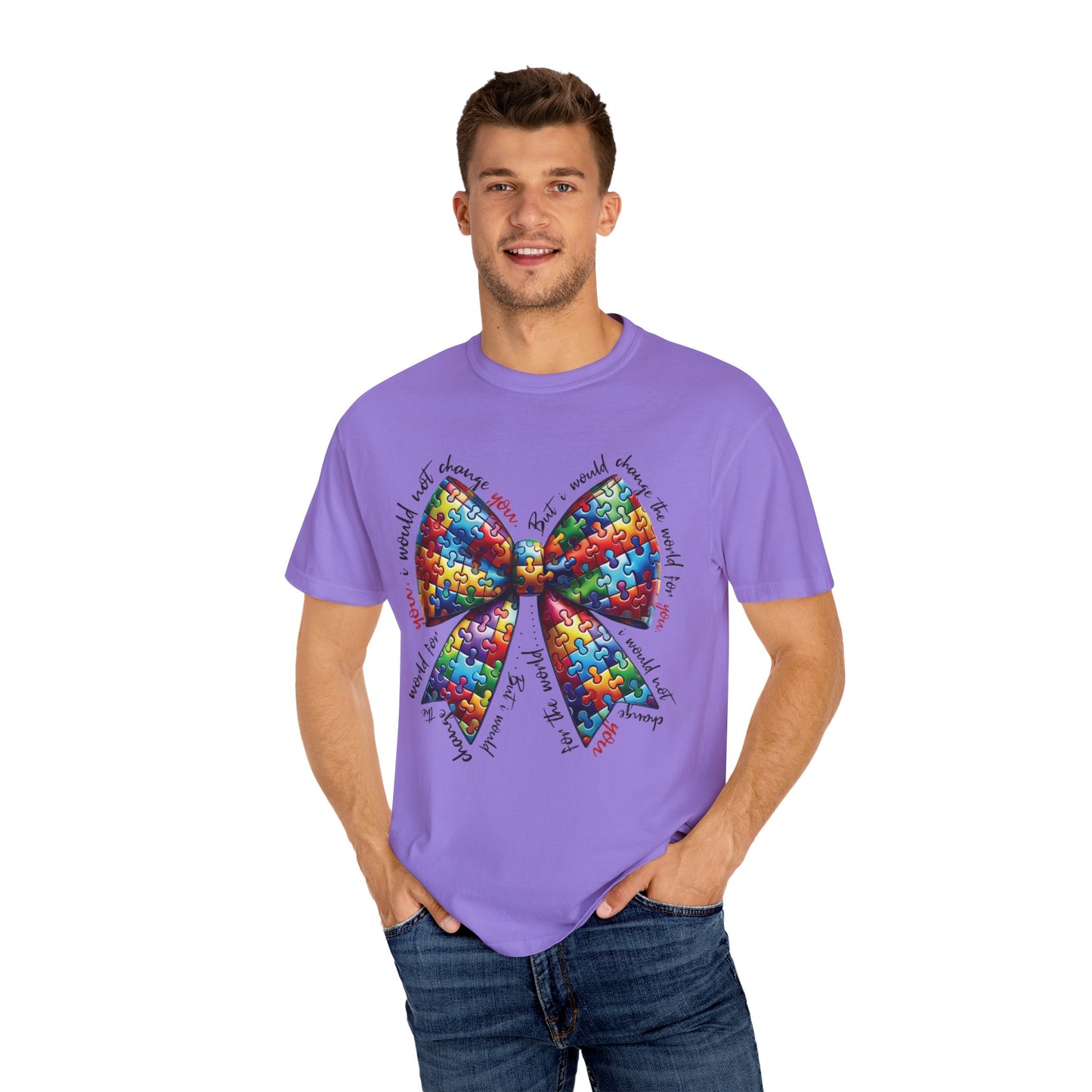 I Would Not Change You But I Would Change The World For You Shirt Autism Awareness Puzzle Bow T-Shirt