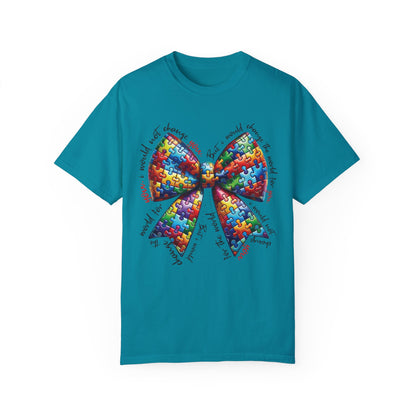 I Would Not Change You But I Would Change The World For You Shirt Autism Awareness Puzzle Bow T-Shirt