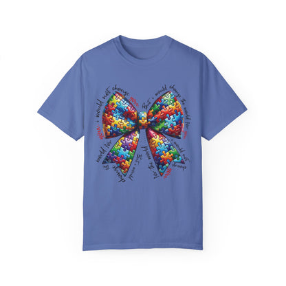I Would Not Change You But I Would Change The World For You Shirt Autism Awareness Puzzle Bow T-Shirt