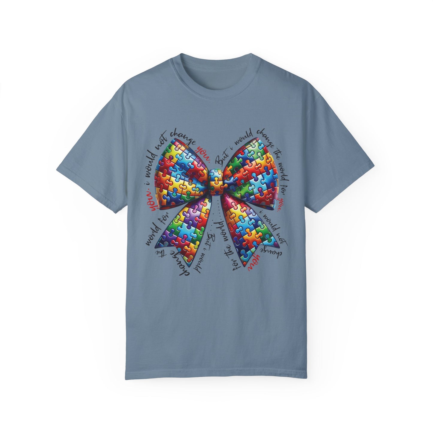 I Would Not Change You But I Would Change The World For You Shirt Autism Awareness Puzzle Bow T-Shirt