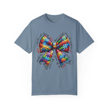 I Would Not Change You But I Would Change The World For You Shirt Autism Awareness Puzzle Bow T-Shirt
