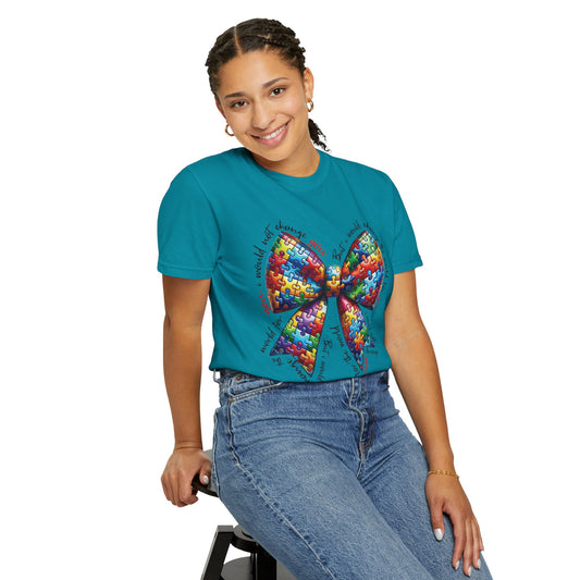 I Would Not Change You But I Would Change The World For You Shirt Autism Awareness Puzzle Bow T-Shirt