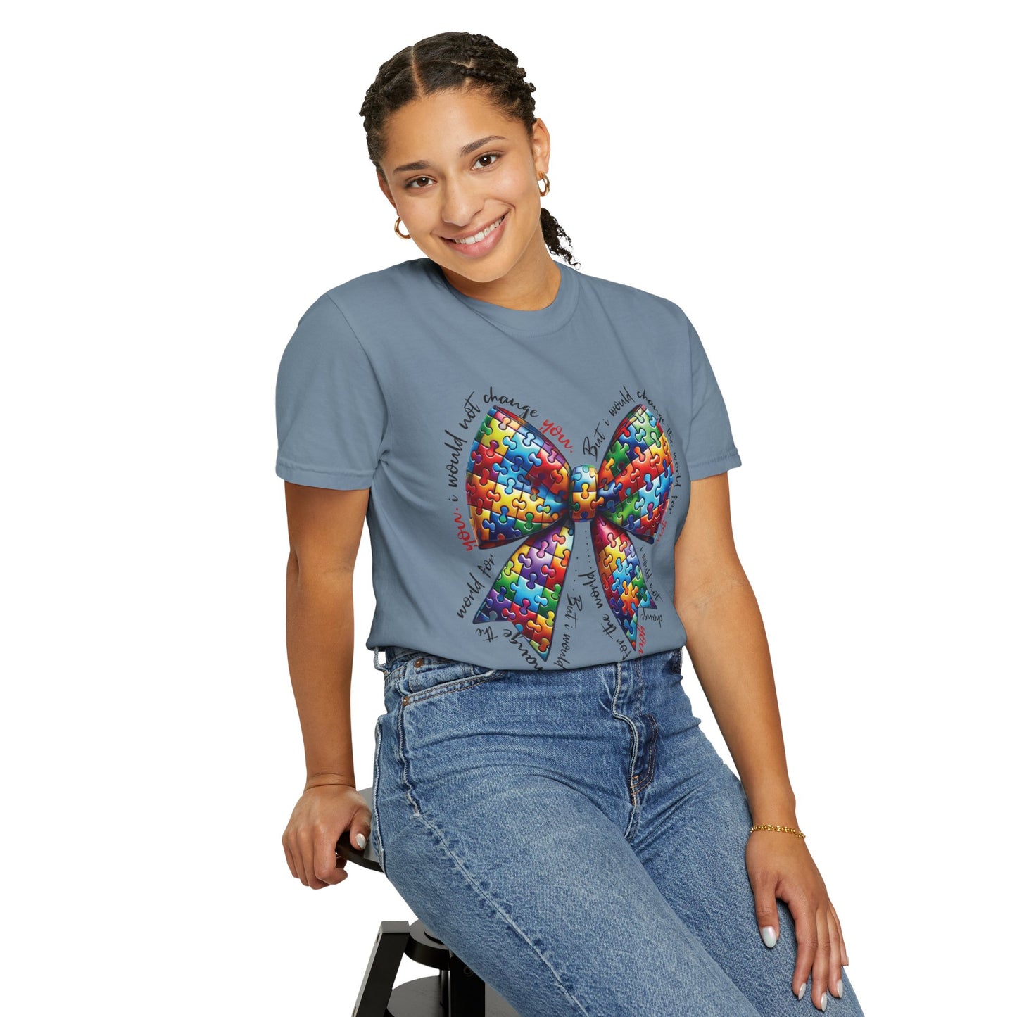 I Would Not Change You But I Would Change The World For You Shirt Autism Awareness Puzzle Bow T-Shirt
