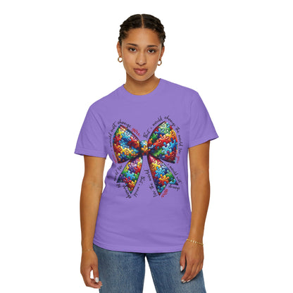 I Would Not Change You But I Would Change The World For You Shirt Autism Awareness Puzzle Bow T-Shirt