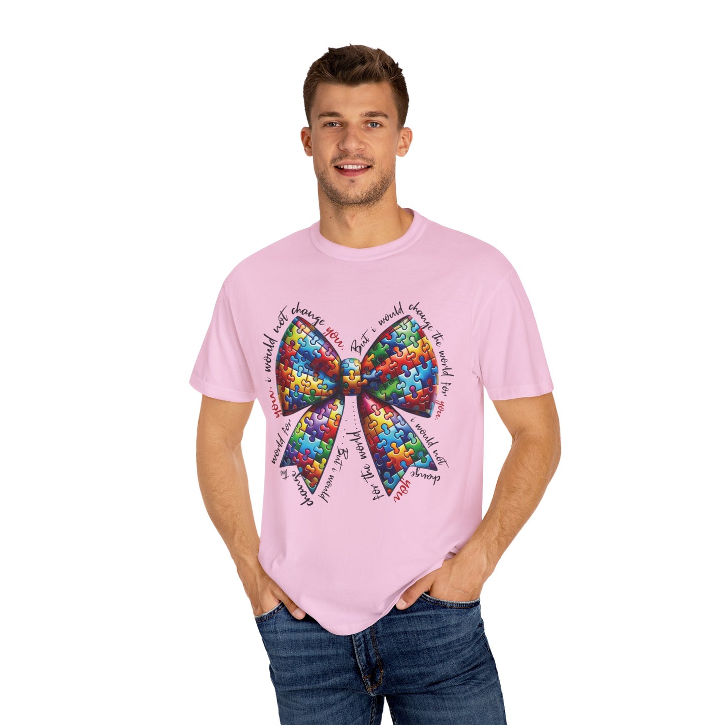 I Would Not Change You But I Would Change The World For You Shirt Autism Awareness Puzzle Bow T-Shirt