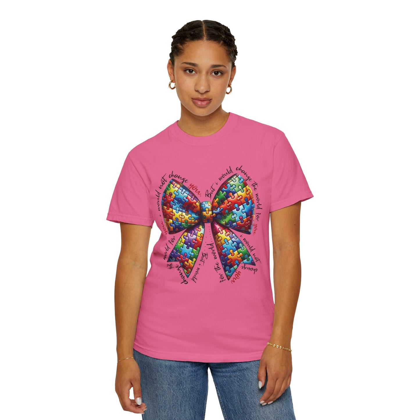 I Would Not Change You But I Would Change The World For You Shirt Autism Awareness Puzzle Bow T-Shirt
