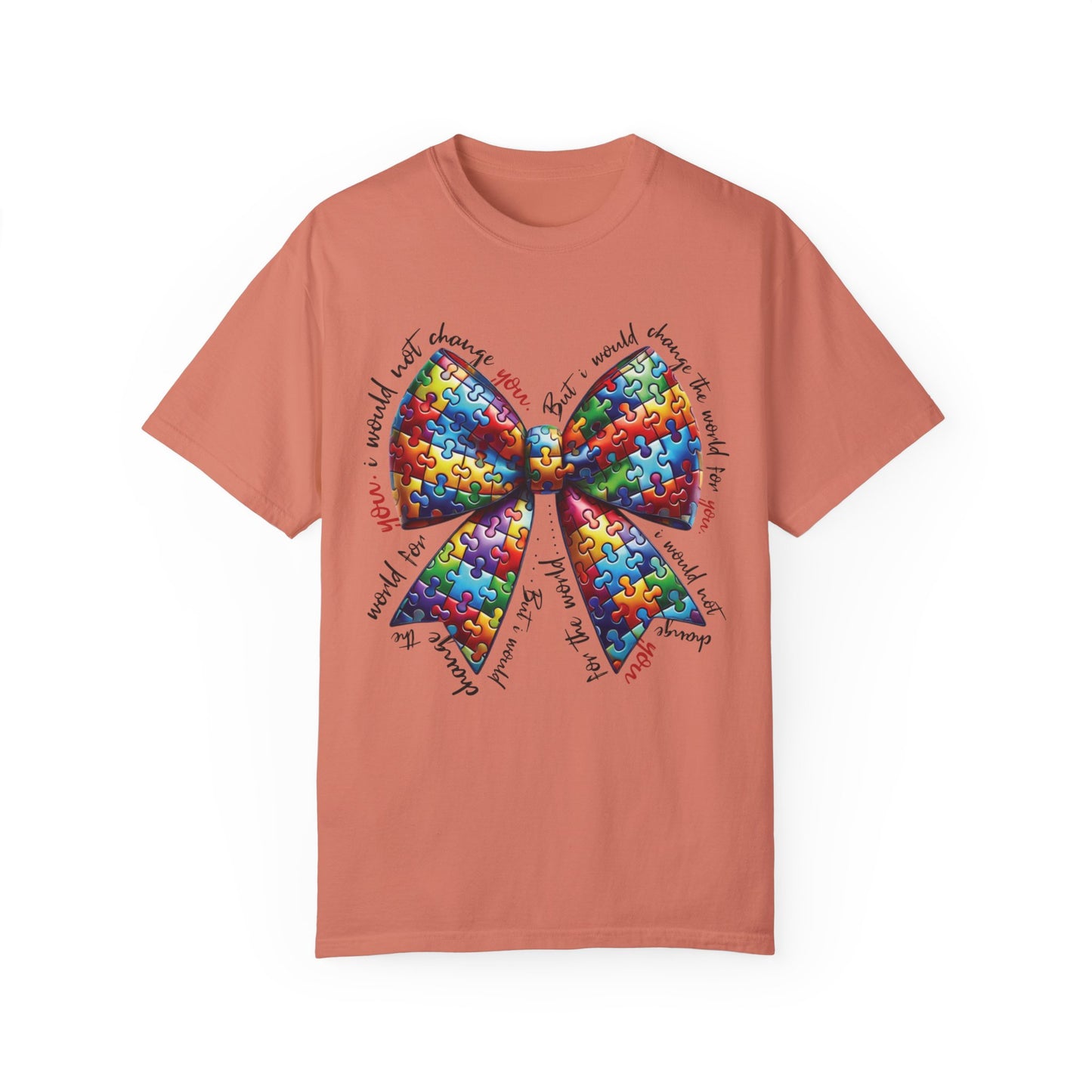 I Would Not Change You But I Would Change The World For You Shirt Autism Awareness Puzzle Bow T-Shirt