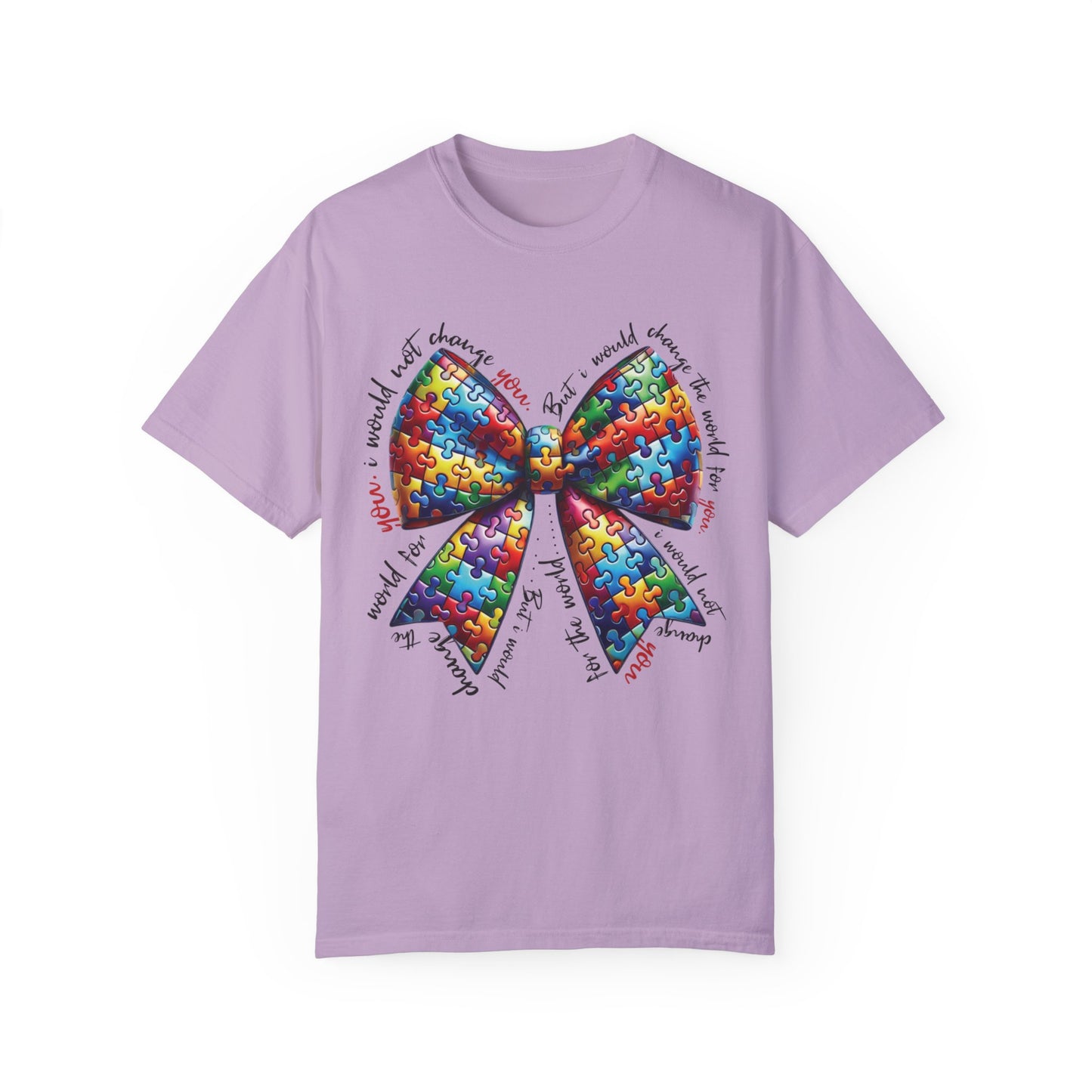 I Would Not Change You But I Would Change The World For You Shirt Autism Awareness Puzzle Bow T-Shirt