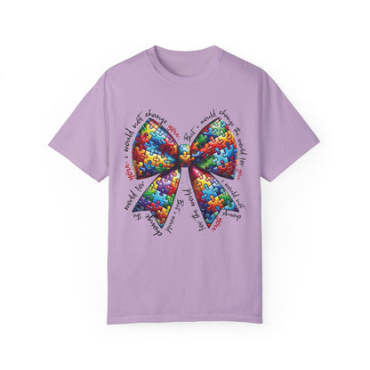 I Would Not Change You But I Would Change The World For You Shirt Autism Awareness Puzzle Bow T-Shirt