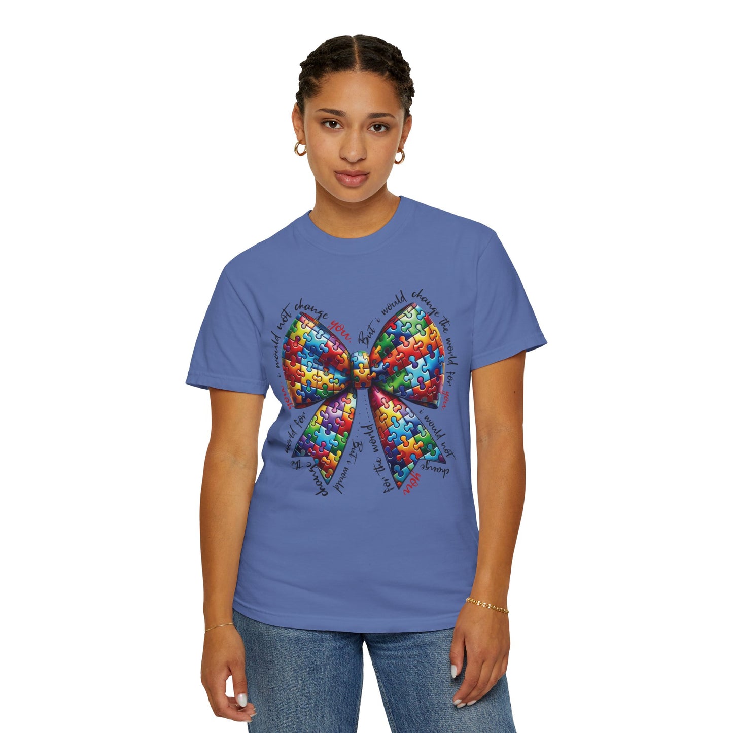 I Would Not Change You But I Would Change The World For You Shirt Autism Awareness Puzzle Bow T-Shirt