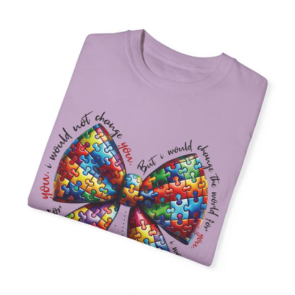 I Would Not Change You But I Would Change The World For You Shirt Autism Awareness Puzzle Bow T-Shirt