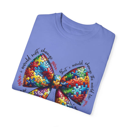 I Would Not Change You But I Would Change The World For You Shirt Autism Awareness Puzzle Bow T-Shirt