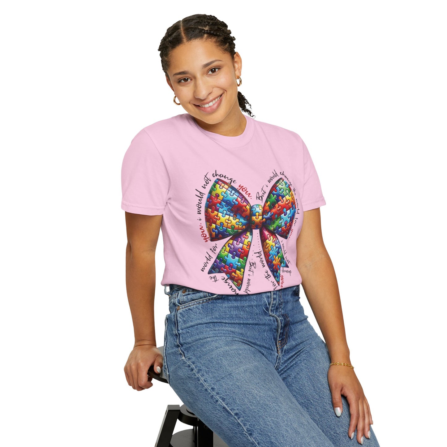 I Would Not Change You But I Would Change The World For You Shirt Autism Awareness Puzzle Bow T-Shirt