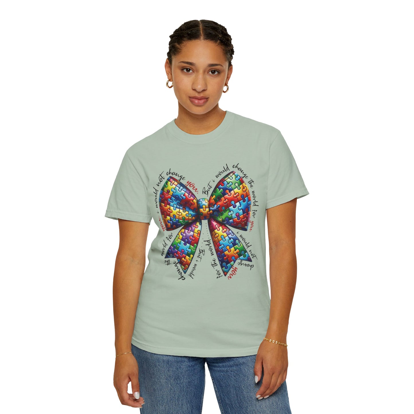 I Would Not Change You But I Would Change The World For You Shirt Autism Awareness Puzzle Bow T-Shirt
