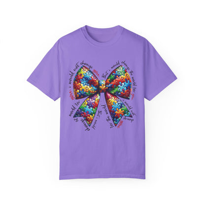 I Would Not Change You But I Would Change The World For You Shirt Autism Awareness Puzzle Bow T-Shirt