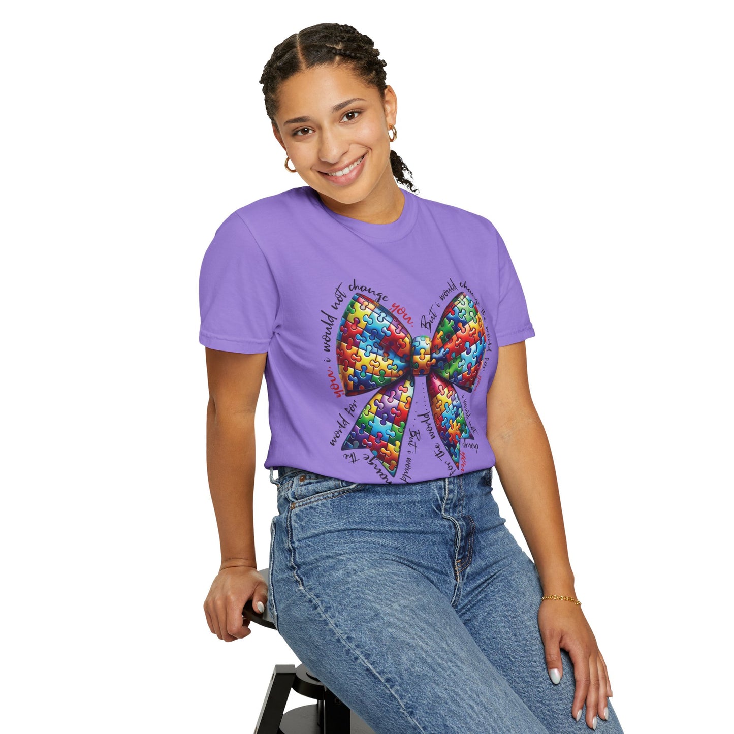 I Would Not Change You But I Would Change The World For You Shirt Autism Awareness Puzzle Bow T-Shirt