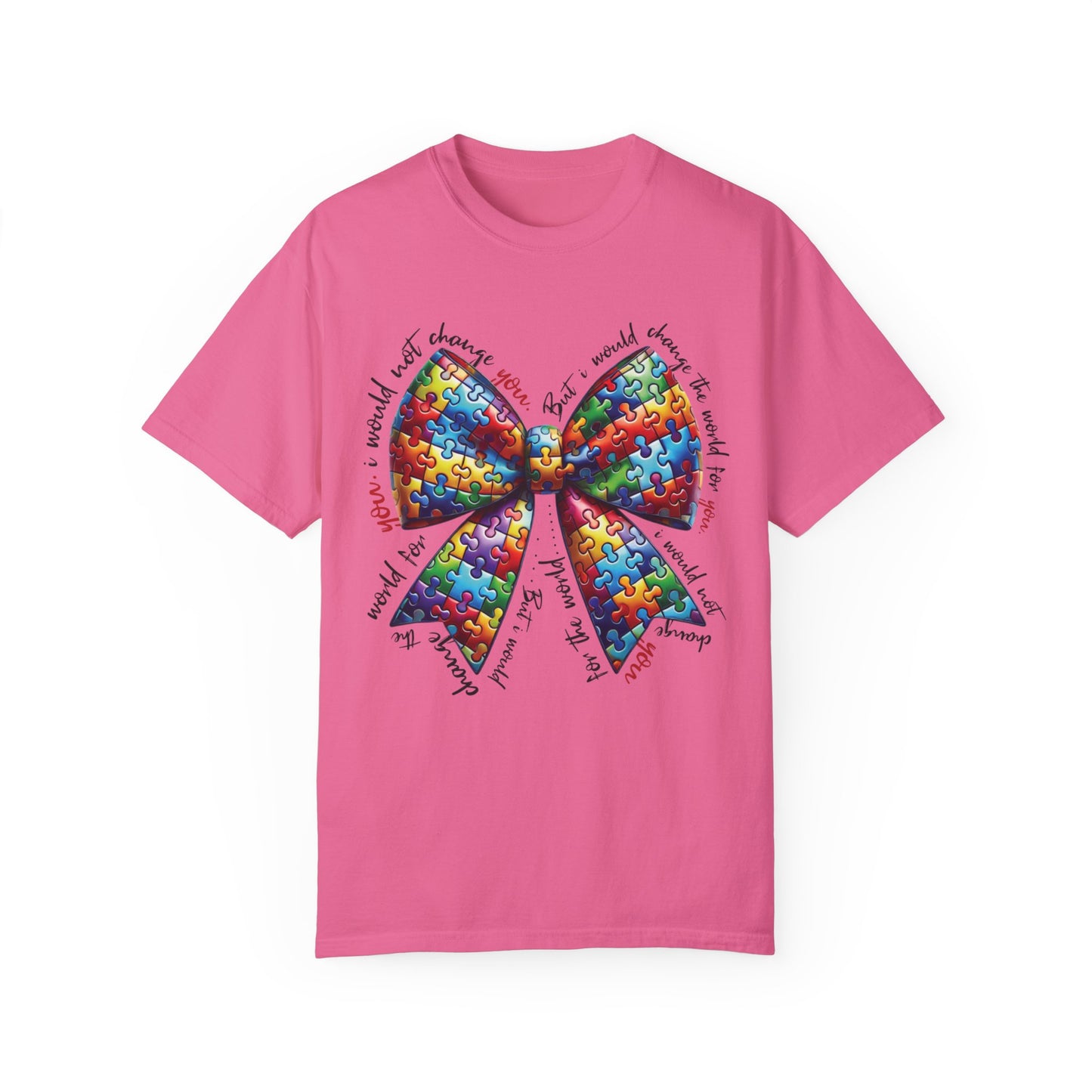 I Would Not Change You But I Would Change The World For You Shirt Autism Awareness Puzzle Bow T-Shirt