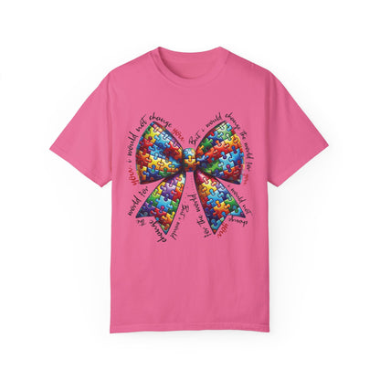 I Would Not Change You But I Would Change The World For You Shirt Autism Awareness Puzzle Bow T-Shirt