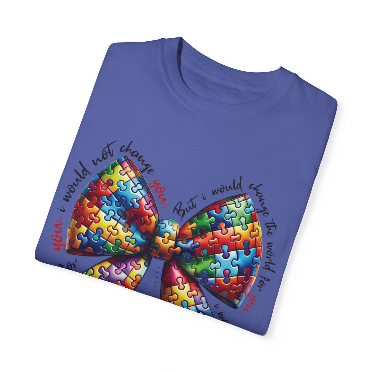 I Would Not Change You But I Would Change The World For You Shirt Autism Awareness Puzzle Bow T-Shirt