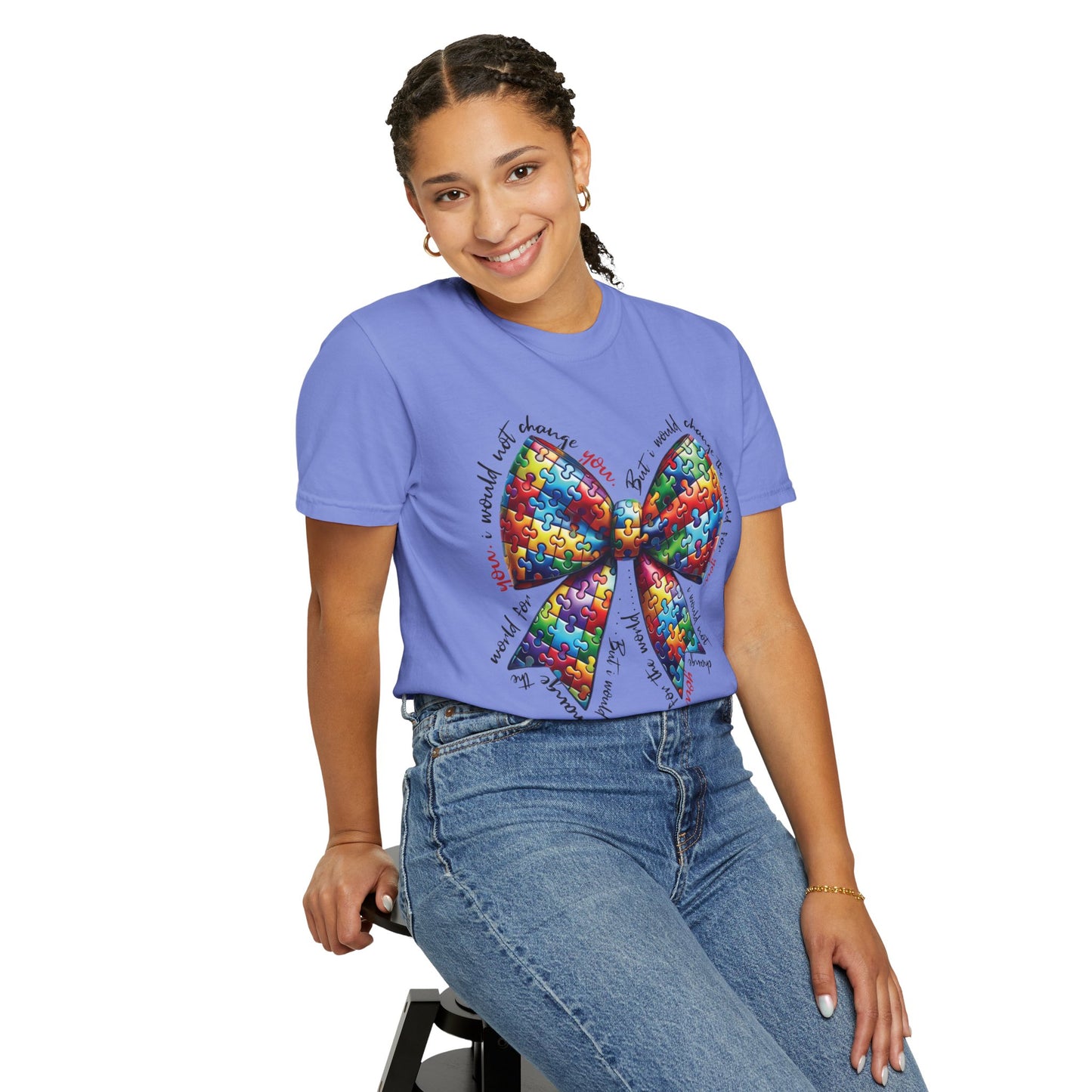 I Would Not Change You But I Would Change The World For You Shirt Autism Awareness Puzzle Bow T-Shirt