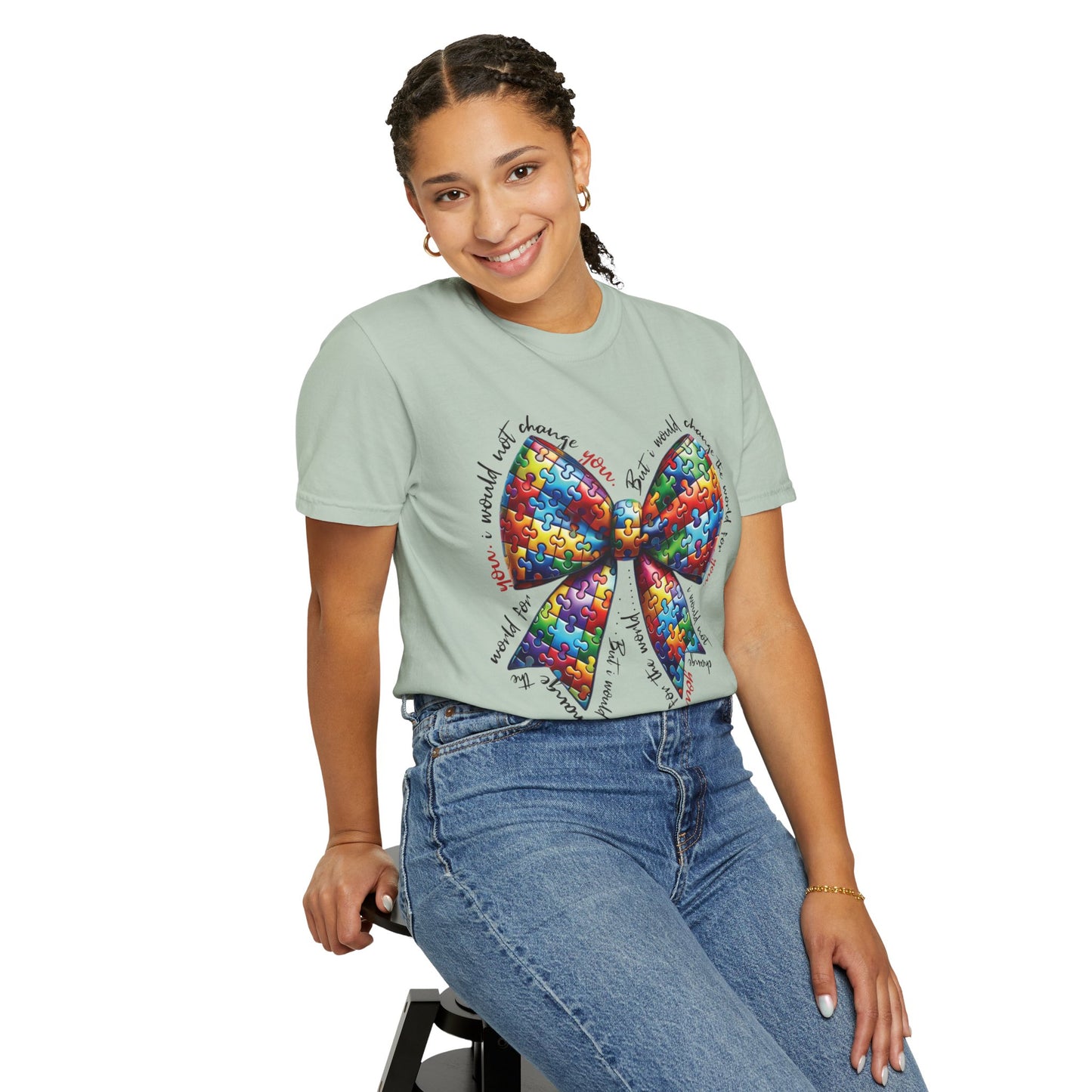 I Would Not Change You But I Would Change The World For You Shirt Autism Awareness Puzzle Bow T-Shirt