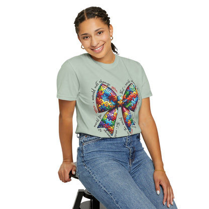 I Would Not Change You But I Would Change The World For You Shirt Autism Awareness Puzzle Bow T-Shirt