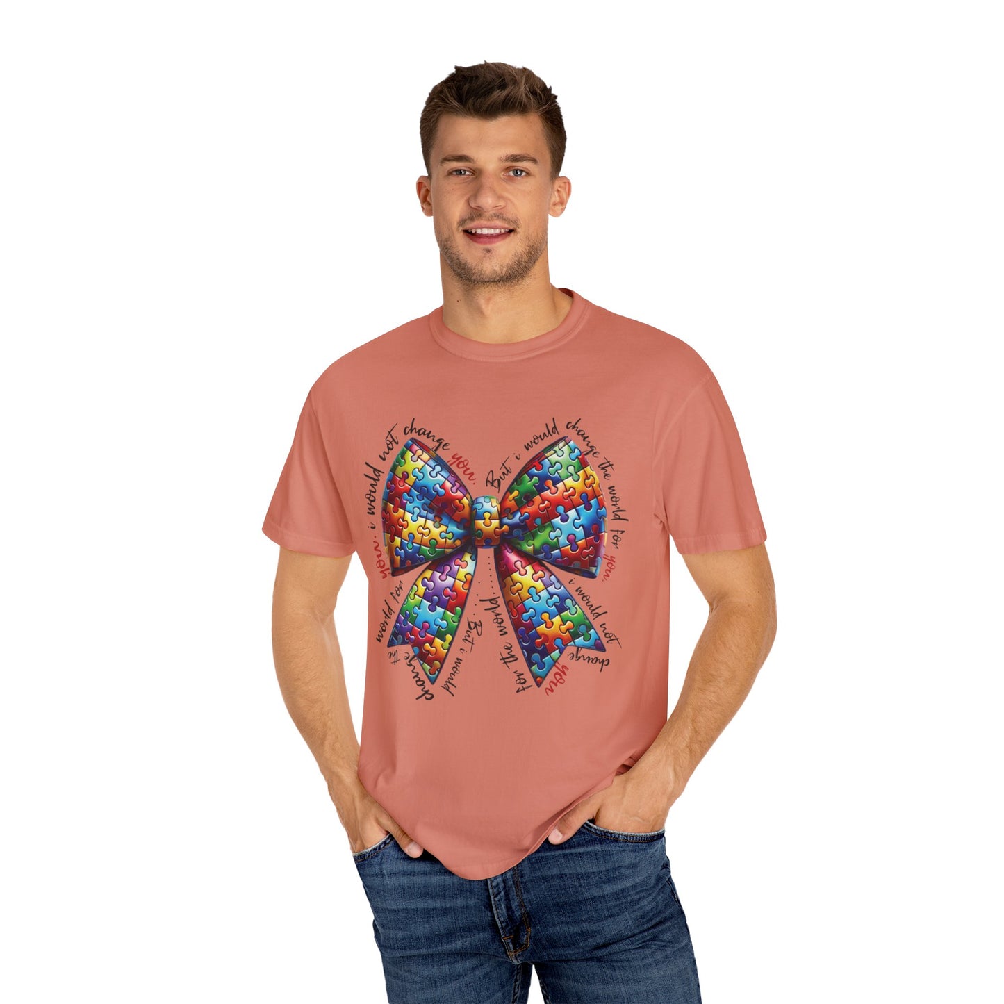 I Would Not Change You But I Would Change The World For You Shirt Autism Awareness Puzzle Bow T-Shirt