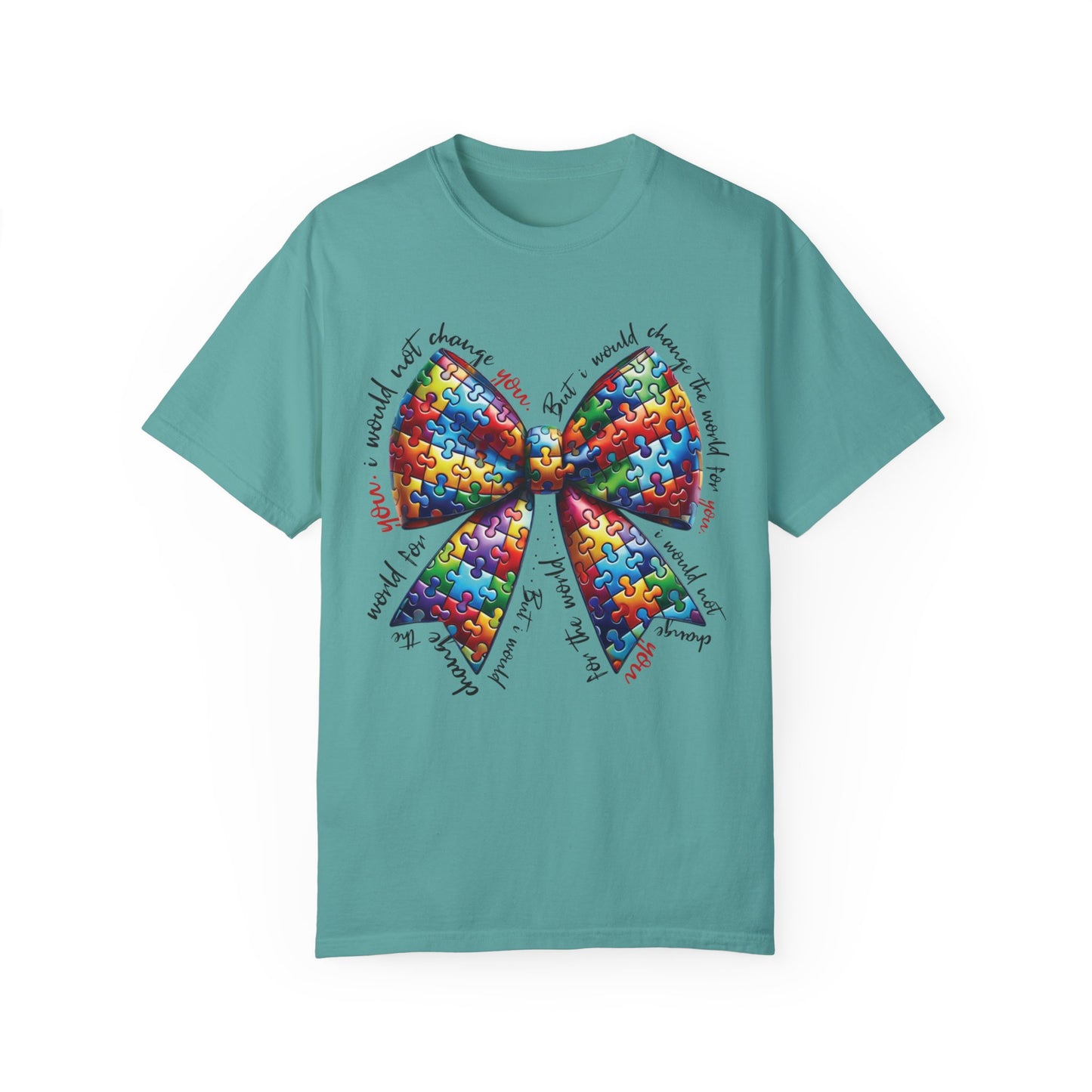 I Would Not Change You But I Would Change The World For You Shirt Autism Awareness Puzzle Bow T-Shirt