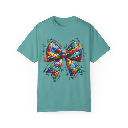 I Would Not Change You But I Would Change The World For You Shirt Autism Awareness Puzzle Bow T-Shirt