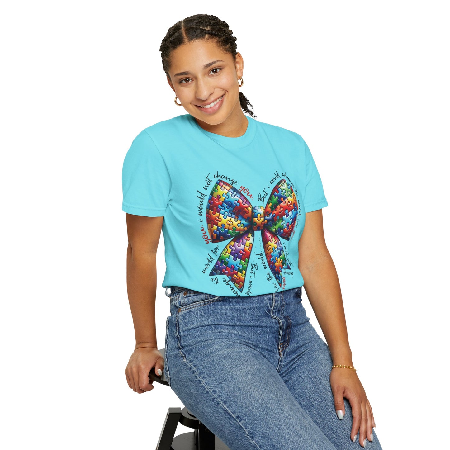 I Would Not Change You But I Would Change The World For You Shirt Autism Awareness Puzzle Bow T-Shirt
