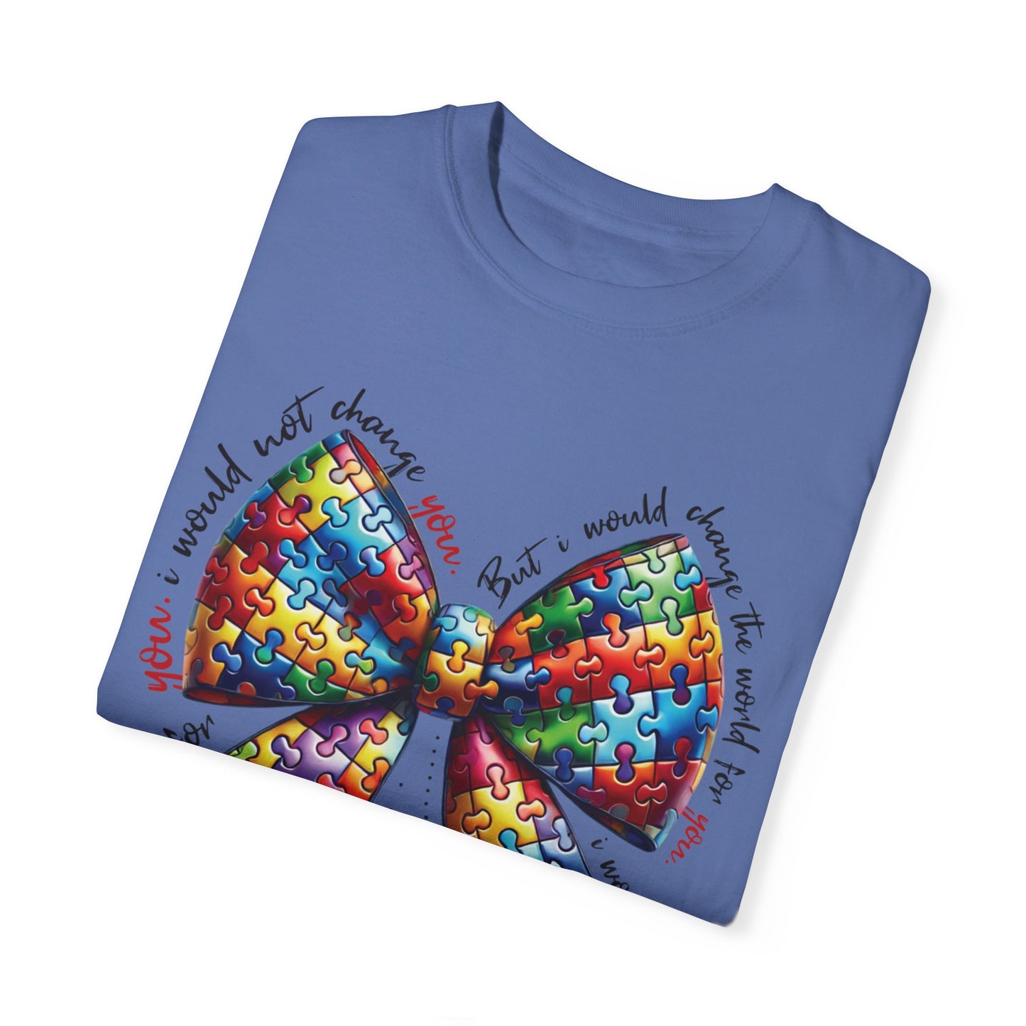 I Would Not Change You But I Would Change The World For You Shirt Autism Awareness Puzzle Bow T-Shirt