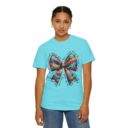 I Would Not Change You But I Would Change The World For You Shirt Autism Awareness Puzzle Bow T-Shirt