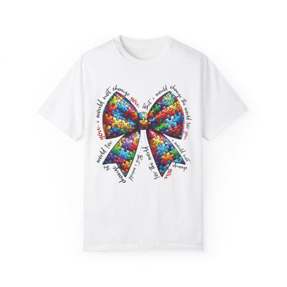 I Would Not Change You But I Would Change The World For You Shirt Autism Awareness Puzzle Bow T-Shirt