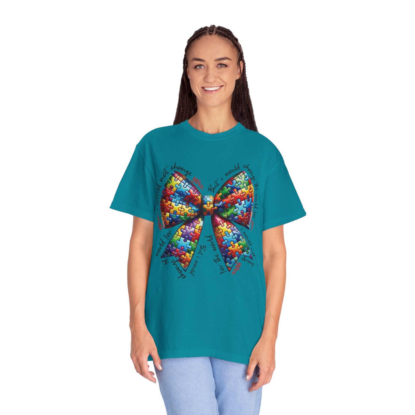 I Would Not Change You But I Would Change The World For You Shirt Autism Awareness Puzzle Bow T-Shirt