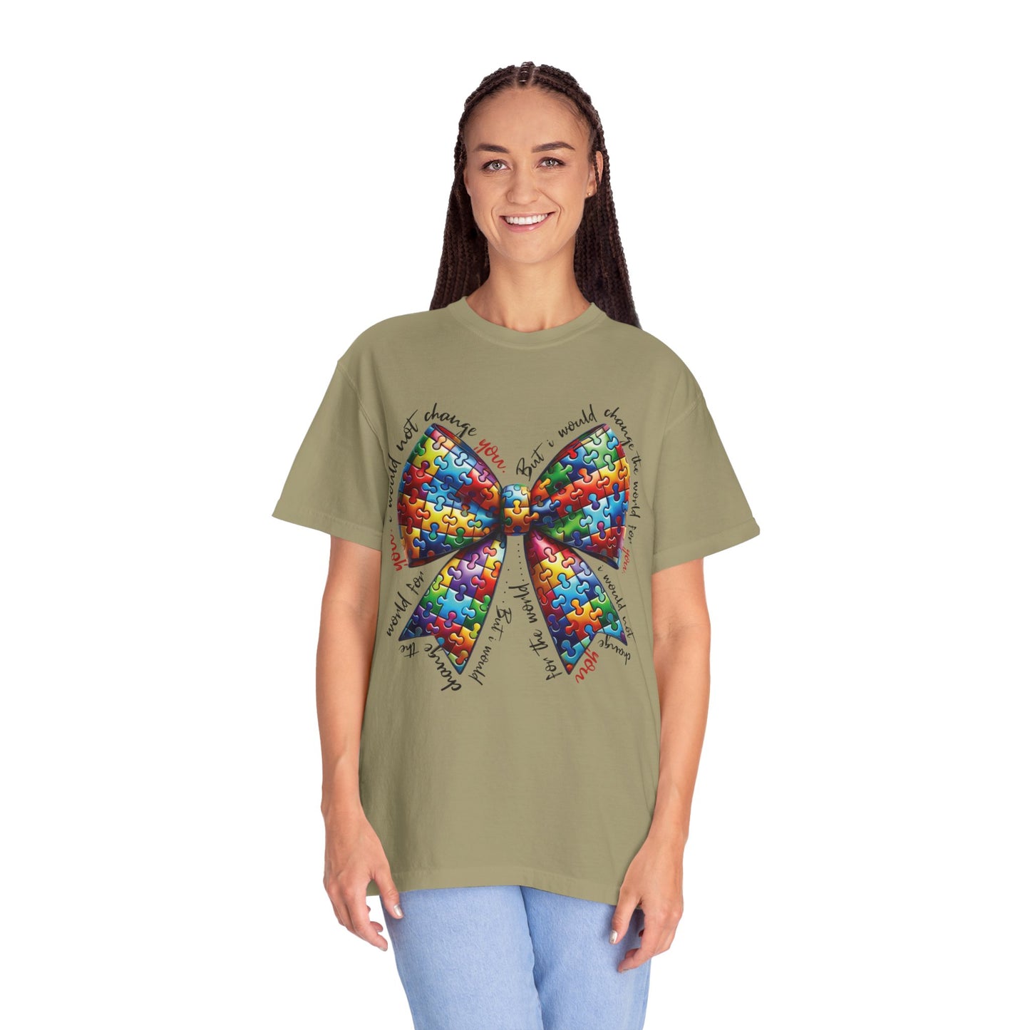 I Would Not Change You But I Would Change The World For You Shirt Autism Awareness Puzzle Bow T-Shirt