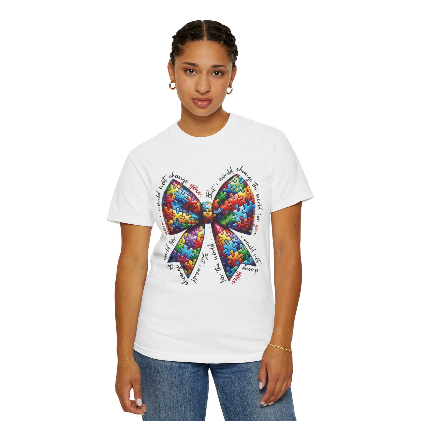 I Would Not Change You But I Would Change The World For You Shirt Autism Awareness Puzzle Bow T-Shirt